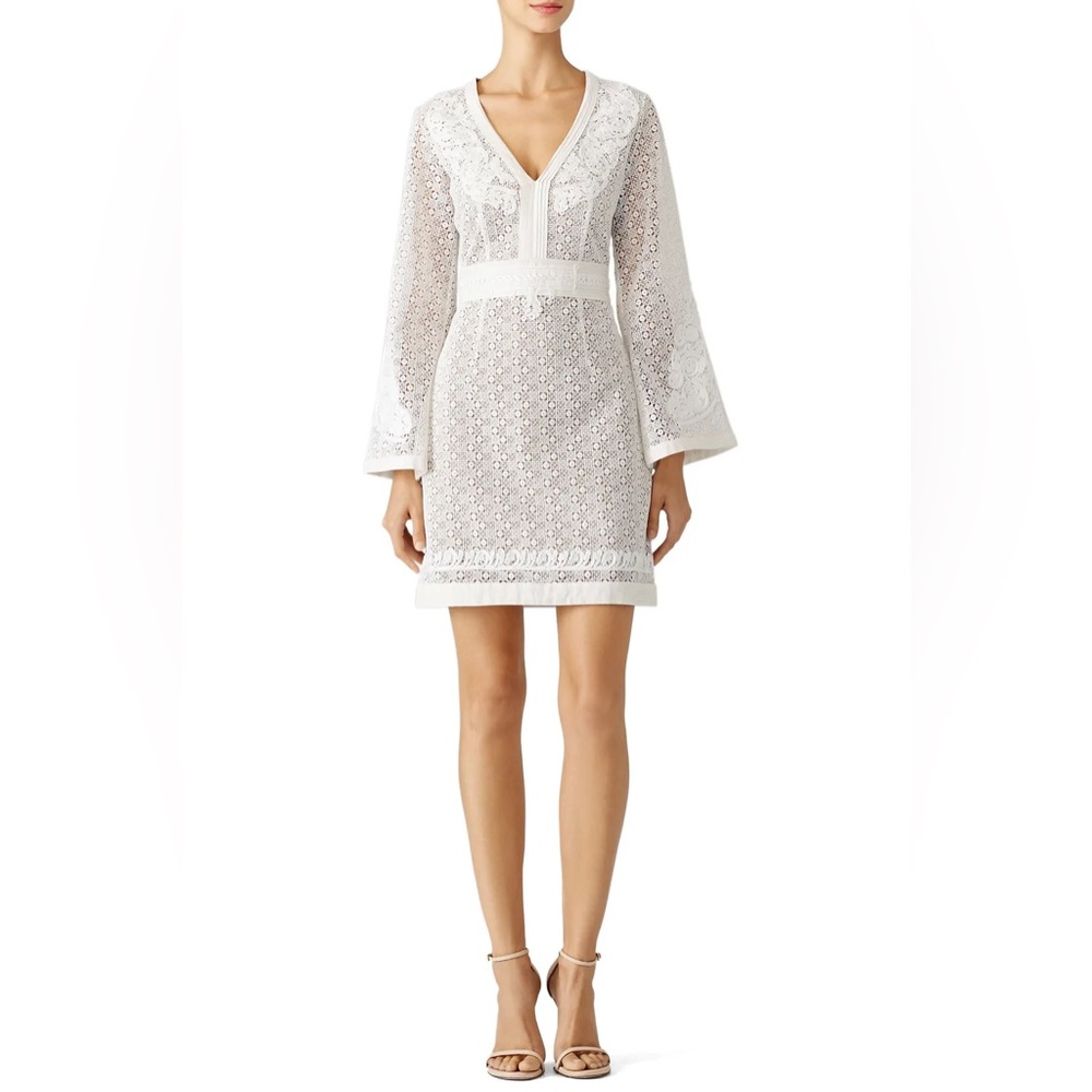 The Kooples Daisy Love Guipure Lace Long Sleeve V Neck Mini Dress White sz S